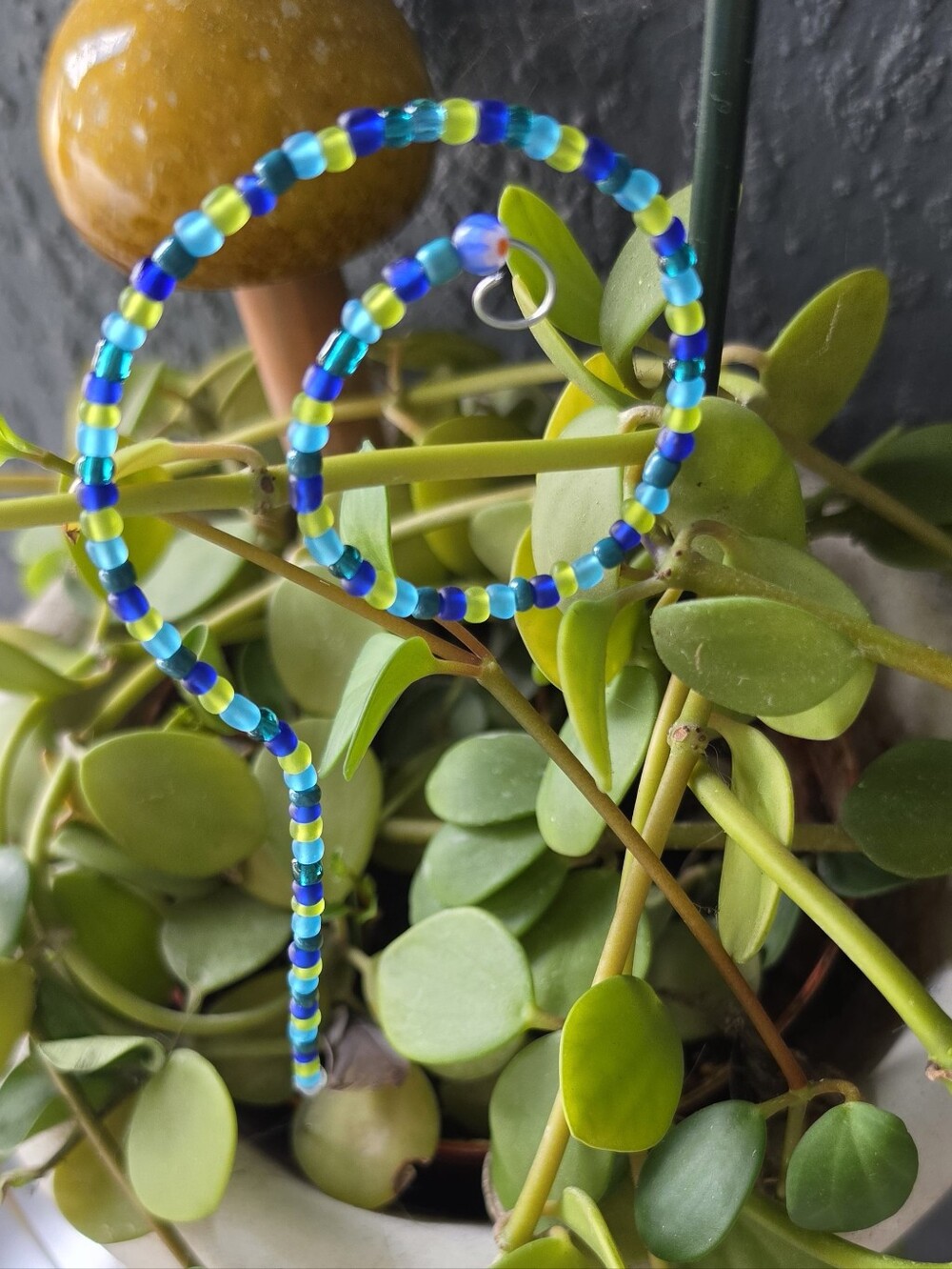 Handmade Blue & Turquoise Seed Bead Plant Stick/garden Stake.